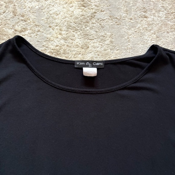 Kim & Cami Polka Dot Mesh Short Puff Sleeve Black Top Size 2X - Picture 3 of 9